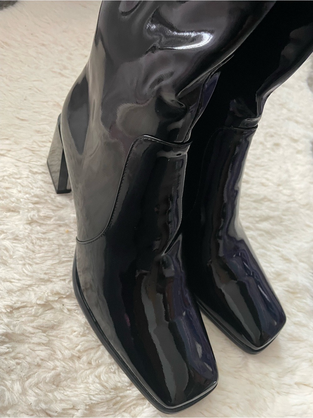 Women’s Chunky Cole Block Square Toe Patent PU knee High boots - Picture 8 of 16